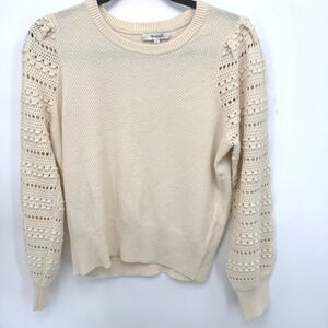 Madewell Bobble Sleeve Crewneck Sweater Cream Womens M Cottagecore Academia
